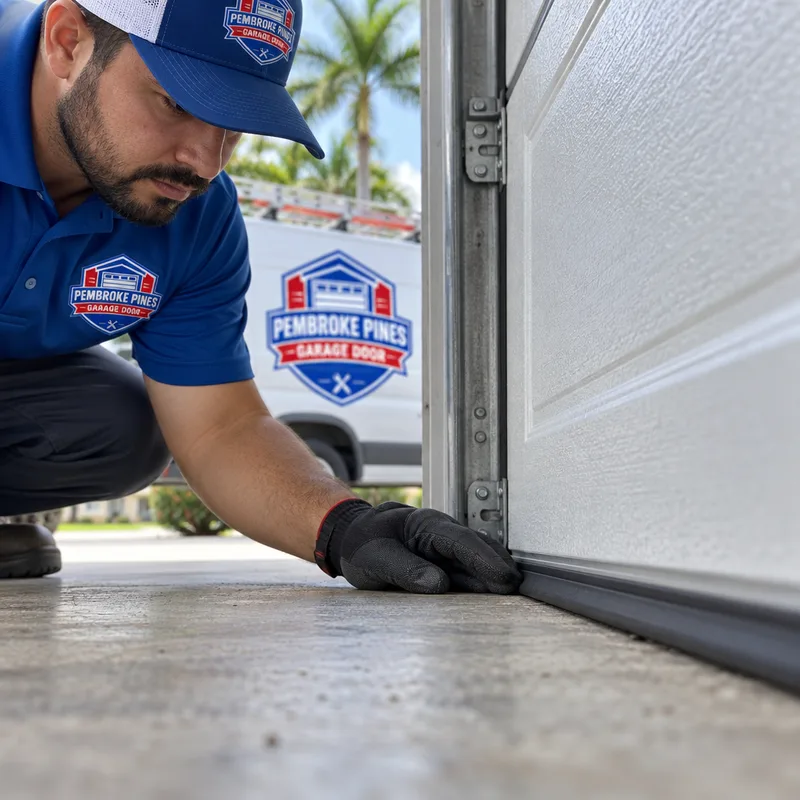 Garage door bottom seal contacting the concrete floor without corner gaps