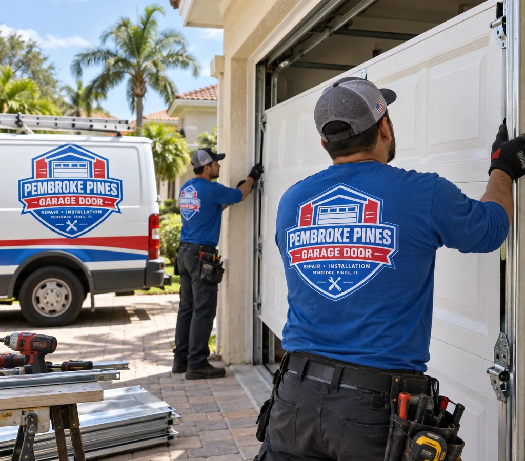Residential overhead garage door being installed on a South Florida home