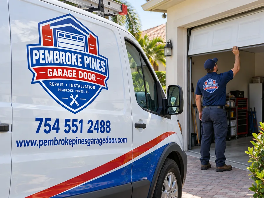 Contractor manually testing the balance of a residential garage door with the opener disengaged